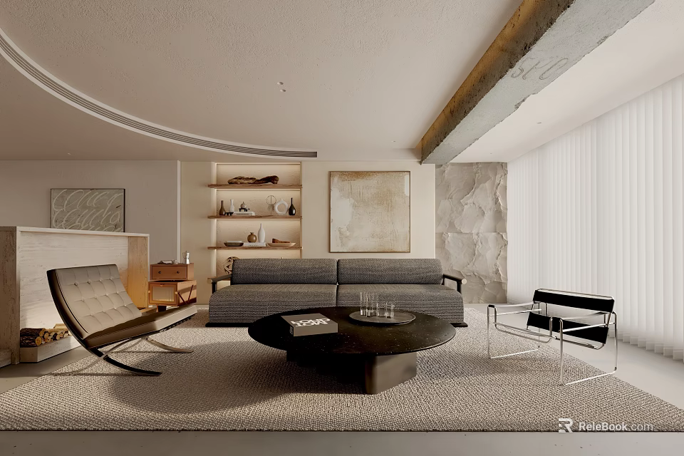 Modern Living Room Interior With Gray Sofa Coffee Table And Decorative Wall Art 3d model 