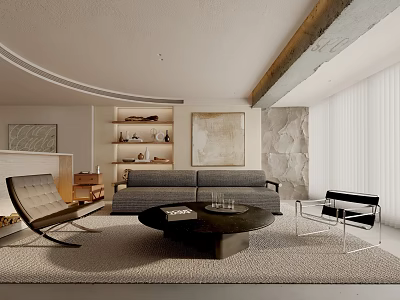 Modern Living Room Interior With Gray Sofa Coffee Table And Decorative Wall Art 3d model