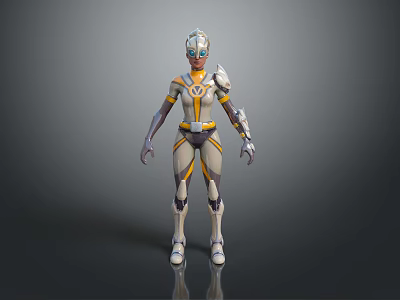 Futuristic Game and Movie Character in Silver Yellow Mech Armor With Blue Visor Helmet 3d model