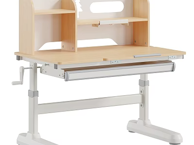 Height Adjustable Office Desk With Wooden Tabletop Built-in Shelf And Slide Drawer 3d model