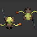 Anthropomorphic Green Frog Characters With Backpack Blue Vest Red Eyes And Brown Boots