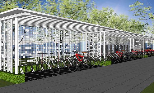 Modern carport outdoor parking lot bicycle carport grille gradient hollow gallery frame 3d model