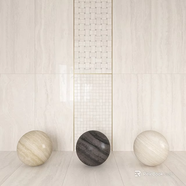 Building Components With Beige Tiled Wall Grid Strip And Various Colored Spheres 3d model
