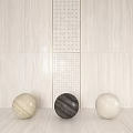Building Components With Beige Tiled Wall Grid Strip And Various Colored Spheres 3d model