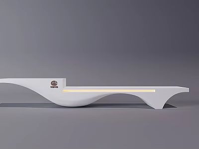 Modern White Reception Desk With Sleek Curved Design And LED Light Strip 3d model