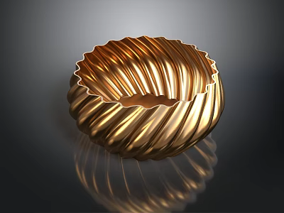 Golden Metallic Decorative Container With Corrugated Design For Lifestyle Use 3d model