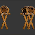 Bamboo Scene Components With Long Strips White Rings And Wooden Supports