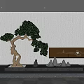 Chinese Style Garden Decor With Shaped Pine Tree Blue Ornament And Rockery