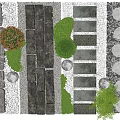 Garden Stepping Stones Design With Stone Slabs Pebbles Green Plants And Small Lights