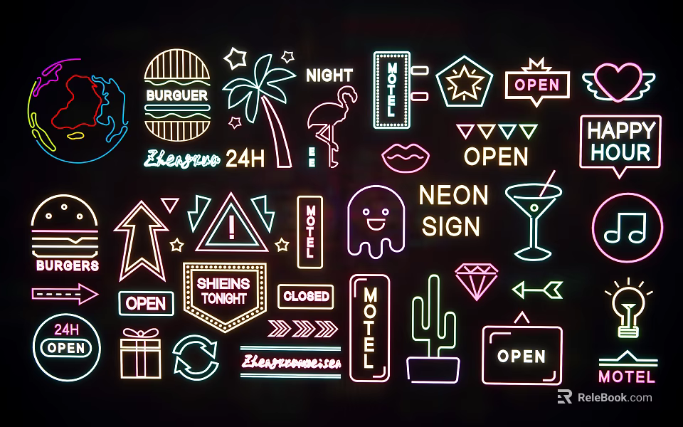 Colorful Neon Decorative Lights With Creative Designs And Various Themes For Night Decor 3d model 