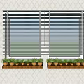 Adjusted Venetian Blinds on Windows Featuring Green Plant Planters Below and Scenic Outside View