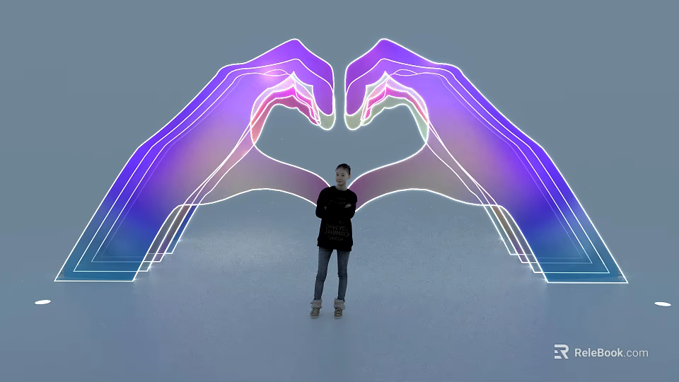 Instagrammable Photo Spot Featuring Heart Shaped Light Hands Purple Pink Gradient 3d model 