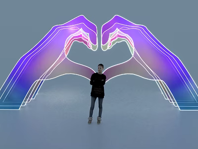 Instagrammable Photo Spot Featuring Heart Shaped Light Hands Purple Pink Gradient 3d model