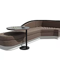 Modern Curved Brown Multi Person Sofa With Small Round Side Table And Magazines 3d model