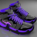 High Top Gray Black Purple Sneakers With Textured Upper Purple Laces And Black Sole