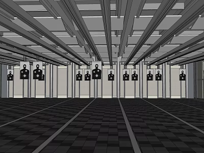 Indoor Fitness Gym Space With People Exercising Grid Ceiling And Striped Flooring 3d model