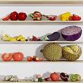 Colorful Fresh Fruits On Shelves Including Apples Dragon Fruits Bananas Strawberries And Durian