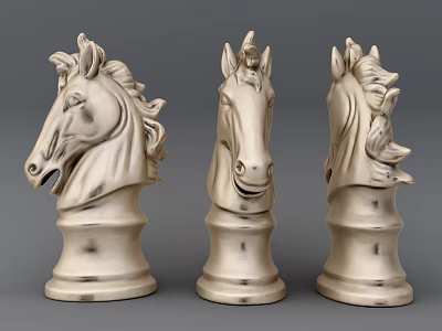 Three Elegant Knight Chess Pieces with Marble Texture for Classic Board Game Entertainment 3d model