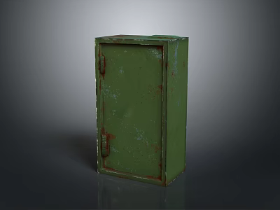 Green Rusted Metal Storage Cabinet With Industrial Metal Door And Hinges For Equipment 3d model