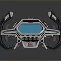 Futuristic Control Panel With Blue Screen And Metallic Tech Structure Design