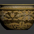 Elegant Golden Bowl With Intricate Carved Floral Patterns For Home Decor