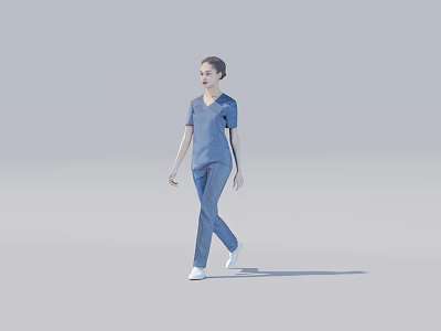 A Woman In Blue Scrubs Walking Against Gray Background Full Body View 3d model