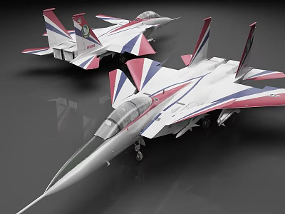 Detailed Red White Blue Striped Fighter Jet Scale Models With Aerodynamic Design 3d model