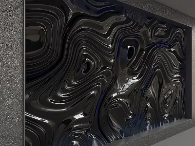 Black Glossy Accent Wall With Wavy Curved Patterns Modern Interior Shiny Surface 3d model