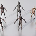 Humanoid Creature Character Models For Game Design With Various Forms And Damaged Skin 3d model