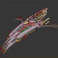 Silver White Sci Fi Spaceship With Red Black Stripes Streamlined Wing Design For Space Aerospace 3d model