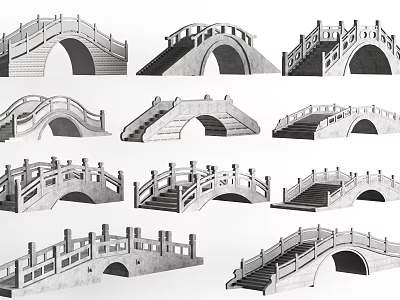 Various Landscape Bridge Designs With Arched Structures Railing And Step Features 3d model