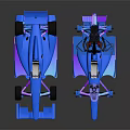 Two Shiny Streamlined Race Cars With Blue Purple Exterior Displayed Side By Side