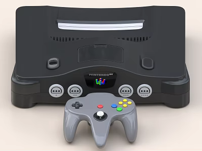 Black Nintendo 64 Console With Gray Game Controller And Retro Gaming Ports 3d model