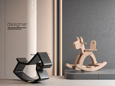 Modern Children's Rocking Chairs With Black And Wooden Horse Shaped Design 3d model