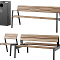 Modern Wooden Outdoor Benches With Black Metal Legs And Simple Design