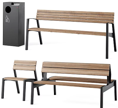 Modern Wooden Outdoor Benches With Black Metal Legs And Simple Design 3d model Modern Wooden Outdoor Benches With Black Metal Legs And Simple Design 3d model