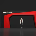 Red And Black Geometric Archway With Game Over Text And Person Standing