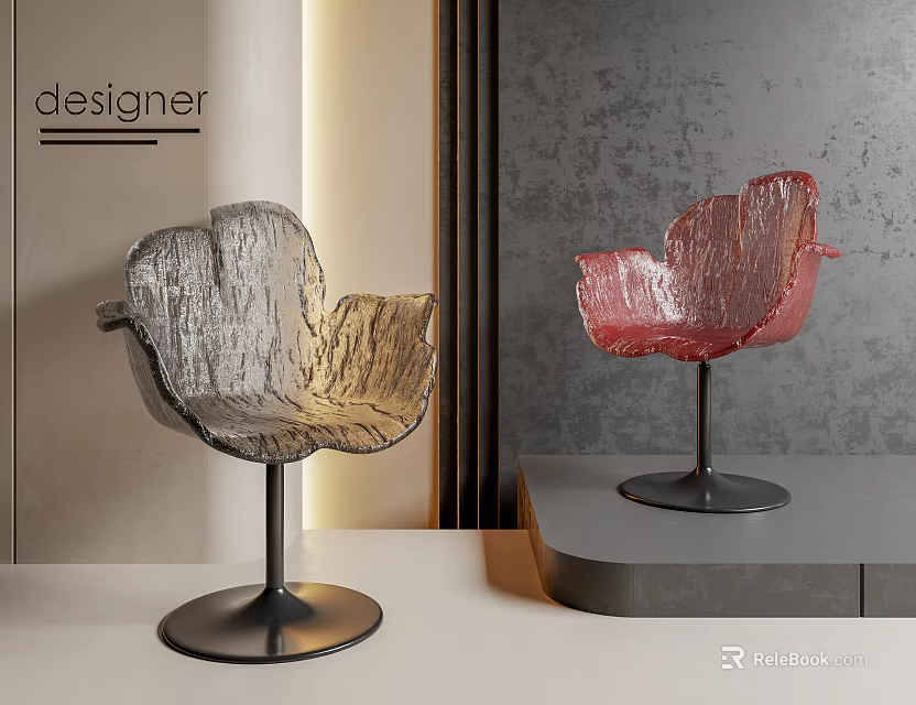 Modern Designer Dining Chairs in Silver Gold and Red with Unique Leaf Shape 3d model 