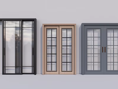 Modern Sliding Doors with Glass Panels in Black Wooden and Gray Finishes 3d model