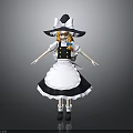 Children's Cute Doll With Orange Hair Wide Brimmed Hat And Black White Maid Outfit
