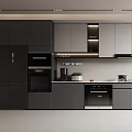 Modern Sleek Kitchen With Dark Gray Cabinets Built in Appliances And Under Cabinet Lighting