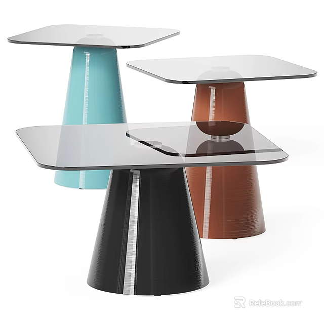 Modern Coffee Tables With Square Tabletops And Conical Bases In Black Blue Brown 3d model 