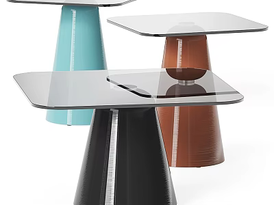Modern Coffee Tables With Square Tabletops And Conical Bases In Black Blue Brown 3d model