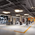 Modern Spacious Fitness Gym Interior Featuring Power Logo Mirrors And Equipment