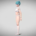 3D Game and Movie Character with Turquoise Bun Hair White Outfit Mechanical Arm and Knee
