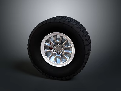 Car Tire With Silver Alloy Rim And Black Tread Design For Vehicles 3d model