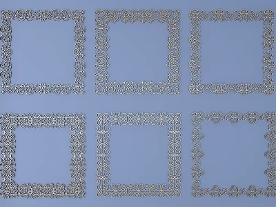 Ornate Carved Silver Metal Frames With Multiple Patterns And Blue Background 3d model