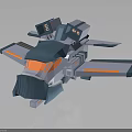 Futuristic Cosmic Spacecraft 3D Model With Low Poly Design Blue White Orange Accents