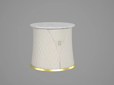 Modern Luxury Side Table With Marble Top Quilted Leather And Gold Base 3d model