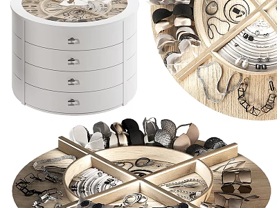 Rotating Jewelry Organizer With White Drawer Storage And Wooden Compartments For Accessories 3d model